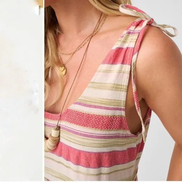 Faherty Lanai linen striped tier boho maxi dress with pockets medium - Picture 3 of 7